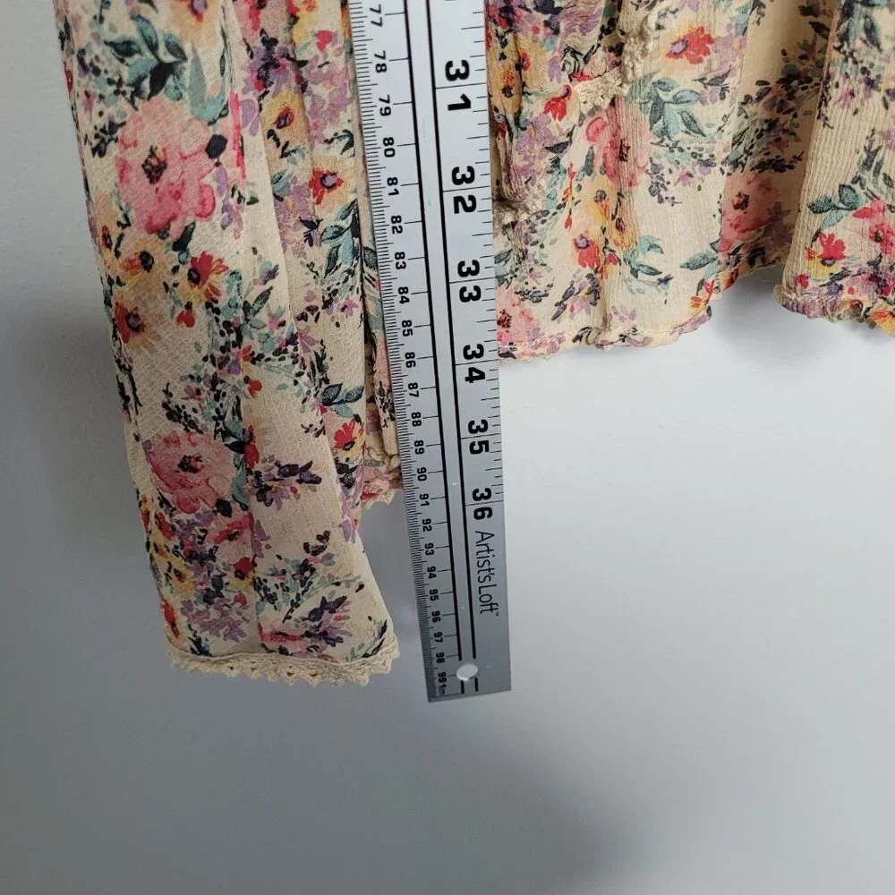 Torrid Ruffle Kimono Chiffon Floral Tan boho cover up beachy vacation size 4x - Picture 9 of 9